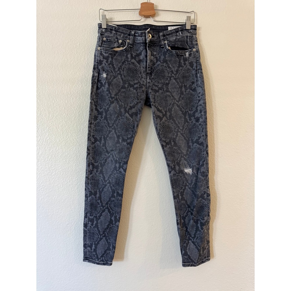 Rag & Bone Cate Snake Print Mid Rise Ankle Skinny Jeans 29 Grey Distressed EXCL